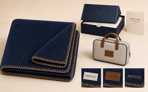 Comfort navy blanket with custom branding and gift packaging