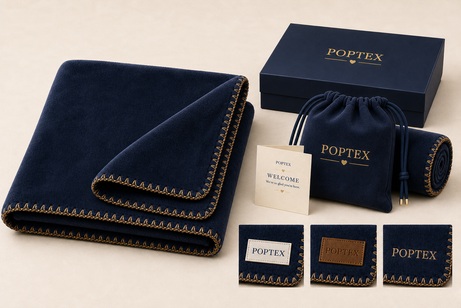 Executive navy blanket with custom branding and gift packaging